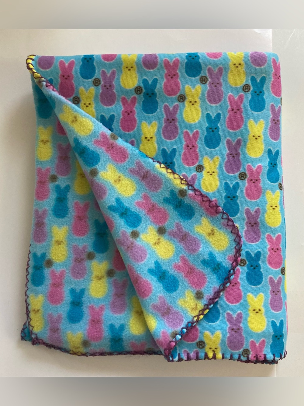 Peeps Bunny‎ Blanket Reversible Purple Pink Blue Acrylic Polyester 44 x 54